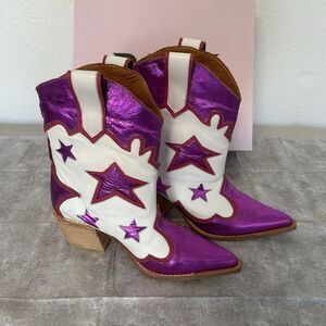 PMK Shoes Charo Mid Calf Pink Leather Western Boots Women's Size 8 US Argentina